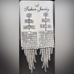 Silver & Crystal Stacked Dangle Chandelier Earrings Fashion Jewelry 4” Long NWT